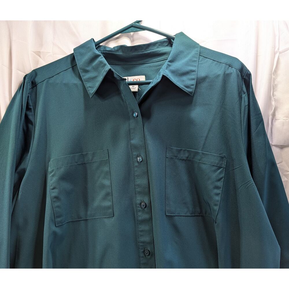 Denim & CO long sleeve dark green XL button up blouse